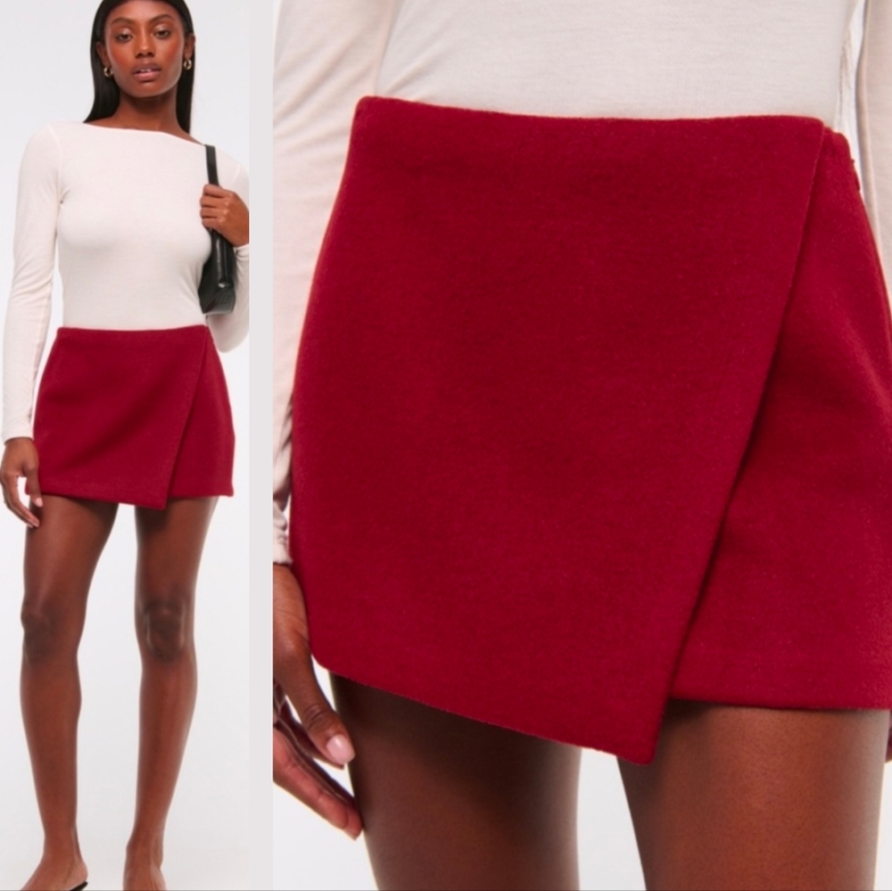 Abercrombie & Fitch Wool Blend Mid Rise Crop Skort Red Envelope Mini Skirt M